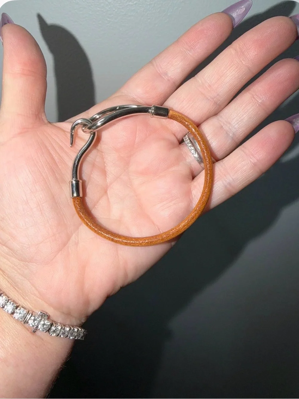Hermès Vintage Jumbo Hook Brown Leather Palladium Bracelet